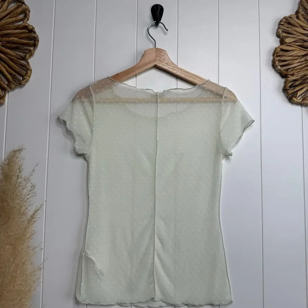 Free People top XS mesh baby tee polka dots shirt